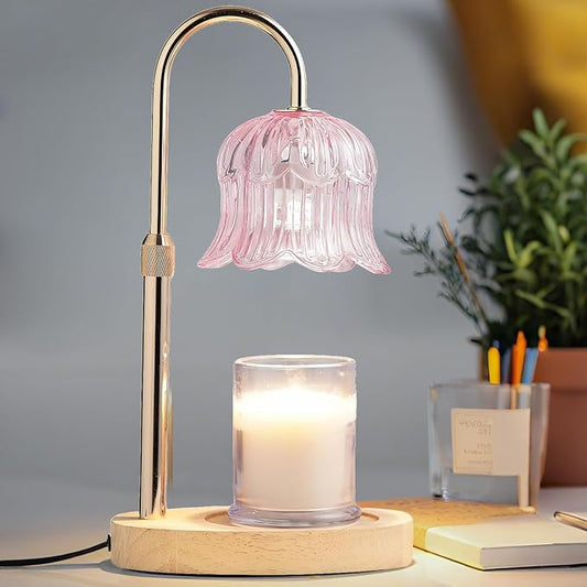 Candle Warmer Lamp with Timer: Flower Shape Wax Lamp Candles No Flame Home Decor Pink Candles Warming Lights