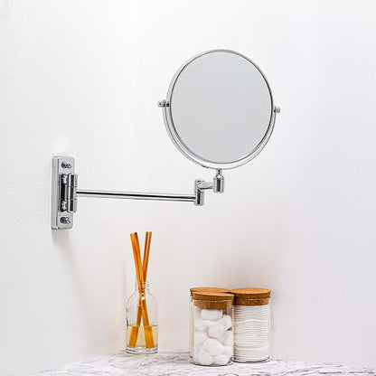 OVENTE 7" Wall Mounted Makeup Mirror with 1X/10X Magnification, Double Sided Magnifying Round Bathroom Vanity Mirror, 360° Swivel Design, Extendable and Folding Arm, Polished Chrome MNLFW70CH1X10X