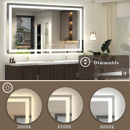 Led Lighted Mirror for Bathroom Wall 72X36, Large Vanity Mirror with Lights, Dimmable, Anti-Fog, ETL Listed (Front lit and Backlit)