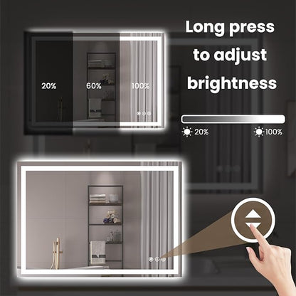 40"X30" LED Bathroom Mirror with Front Lights and Backlit, Anti-Fog, Dimmable, Shatter-Proof Tempered Glass, Lighted Bathroom Vanity Mirror for Wall with 3 Colors, Memory Function