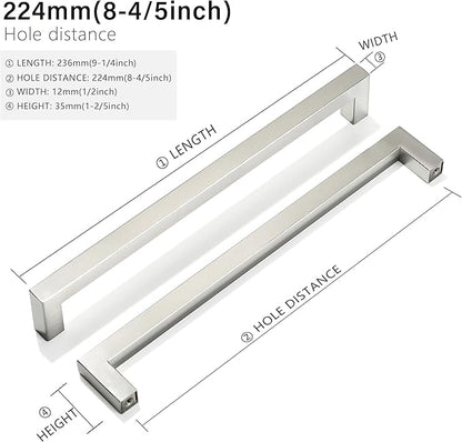 Cabinet Pulls Brushed Nickel Cabinet Handles Square Drawer Pulls, 30 Pack 8-4/5 Inch Stainless Steel Kitchen Door Cupboard Cabinet Handles, Cabinet Hardware Drawer Handles, 224mm Hole Centers