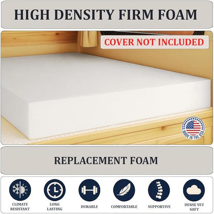 Foamma 6” x 34” x 75” Camper/RV Travel High-Density Foam Bunk Mattress Replacement, Made in USA, Comfortable, Travel Trailer, CertiPUR-US Certified, Cover Not Included