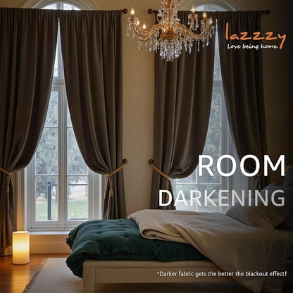 Lazzzy Velvet Blackout Curtains Thermal Insulated Room Window Drapes Super Soft Luxury Curtains for Living Room Bedroom Rod Pocket 2 Panels, Truffle, 52" W x 108" L
