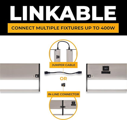 LED Under Cabinet Lighting Hardwired - 3CCT 40 Inch Satin Finish - Undercabinet Lights for Kitchen - Linkable Undercounter Dimmable Plug in Light or Hard Wired - Under Counter Fixture Direct Wire