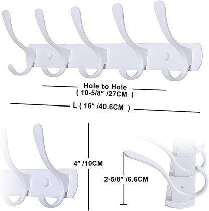 SKOLOO Coat Rack Wall Mount - Modern, Metal Wall Coat Rack with 5 Hooks, Sturdy Wall Hook Rack Rail for Hanging Coat, Jacket, Clothes, Hat, White