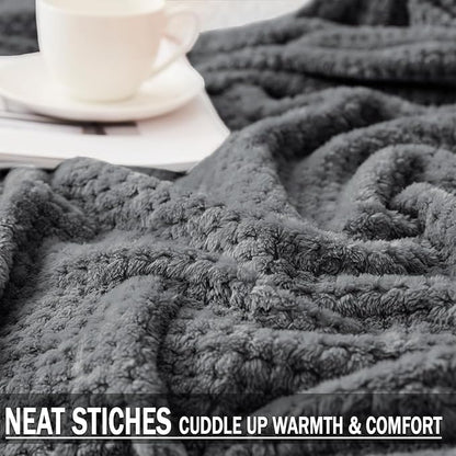 Exclusivo Mezcla Fleece Bed Blanket Twin Size, Super Soft and Warm Blankets for Couch, Sofa and Bed Waffle Textured, Cozy, Fuzzy and Lightweight (Dark Grey, 60x80 inches)