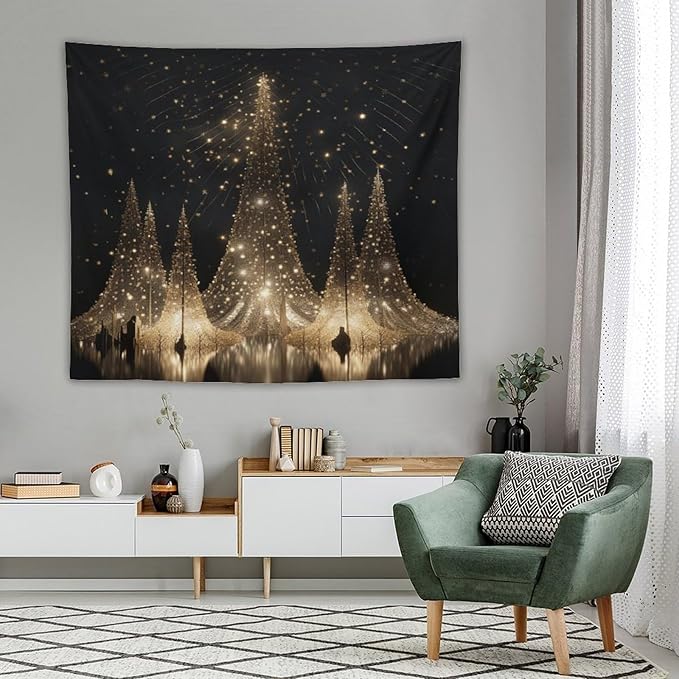 MaSiledy Tapestries Silver Lighted Christmas Trees Tapestry Xmas Merry Christmas Tapestry for Bedroom Aesthetic Wall Hanging for Bedroom 50"x60" Holiday Scene Banner for Winter Christmas Party