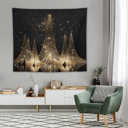 MaSiledy Tapestries Silver Lighted Christmas Trees Tapestry Xmas Merry Christmas Tapestry for Bedroom Aesthetic Wall Hanging for Bedroom 50"x60" Holiday Scene Banner for Winter Christmas Party