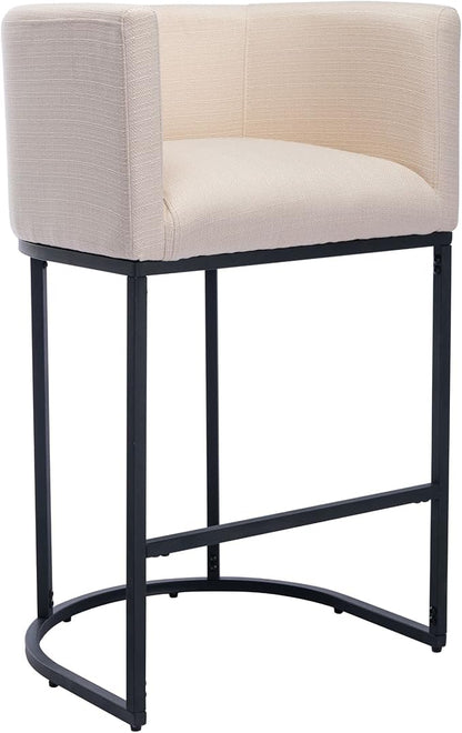 Modern Counter Height Linen Upholstered Bar Stool, 29" Kitchen Counter Island Stool Bar Chairs with Black Metal Frame for Kitchen Island, Cream