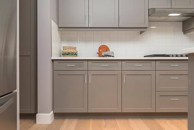 Ravinte 25 Pack Solid 3-3/4 Inch Center to Center Slim Square Bar Drawer Handles Kitchen Cabinet Handles Brushed Nickel Satin Nickel 3-3/4in Hole Center