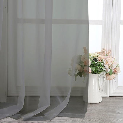 Chyhomenyc Sheer Window Curtain Panels 144 Inches Length 2 Pack, Long Elegant Voile Window Scarf Drapes Backdrop for Canopy Bed/Wedding/Living Room, 42Wx144L inches, Charcoal Grey