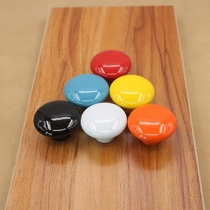 HUAMULAN 15PCS Yellow Glossy Ceramic Knobs Button Round Mushroom Cabinet Dresser Vintage Pulls Door Handles Cupboard Wardrobe Drawer, Dia. 1.5 inch (38mm)