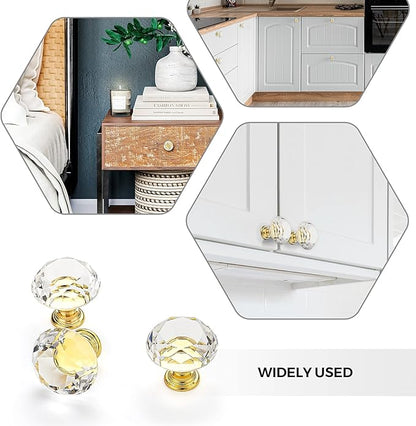 Ravinte 25 Pack Crystal Drawer Knobs - Glass Cabinet Knobs, Diamond Shaped, 30 mm with Gold Base