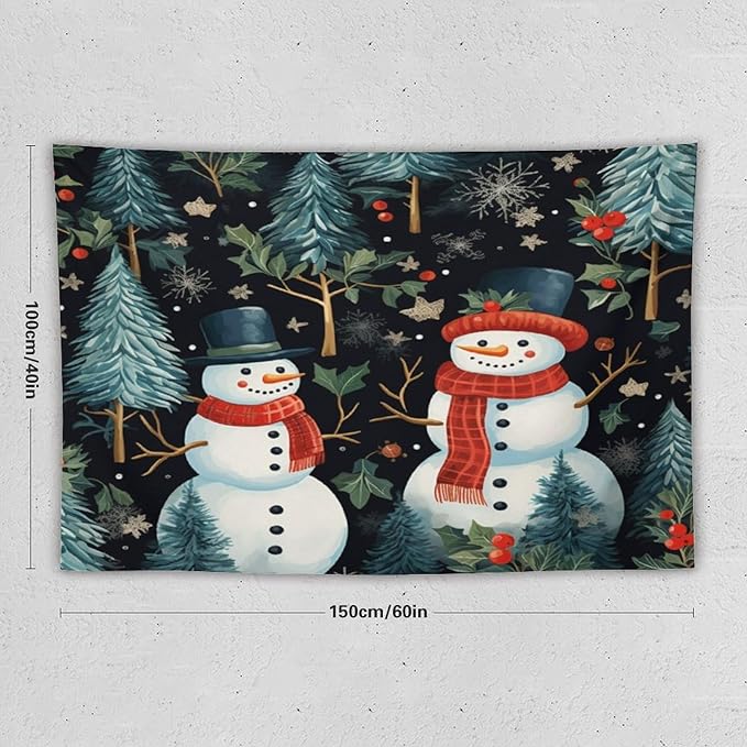 MaSiledy Wall Tapestry Snowman Couple Tapestry Hello Winter Snowman Wall Art Tapestry for Bedroom Aesthetic Wall Art for Bedroom Wall Hanging for Room 40"x60" Xmas Wall Hanging Polyester Tapestries