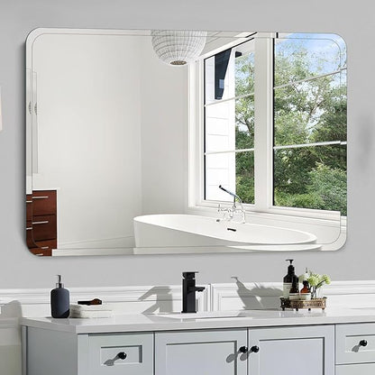 Frameless Bathroom Mirror for Over Sink,Wall Mounted Vanity Mirrors 24x36in,Rounded Rectangle Mirror Frameless with Polished Edge for Bedroom,Living Room,Entryway,Shatterproof (Horizontal/Vertical)