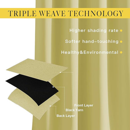NICETOWN Room Darkening Curtains 90 inch Length - Triple Weave Energy Saving Thermal Insulated Solid Grommet Room Darkening Draperies for Bedroom/Living Room (1 Pair, W46 x L90, Paler Yellow)