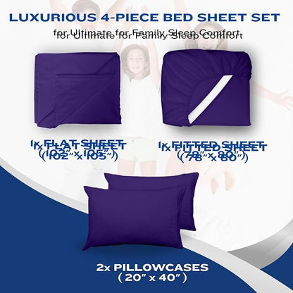 DREAMCARE Full Size – 4 pcs Cooling Sheets – up to 21” Deep Full Sheet Set – Hotel Luxury Sheets & Pillowcases – Superior Softness 100% Polyester with Side Pocket – Purple