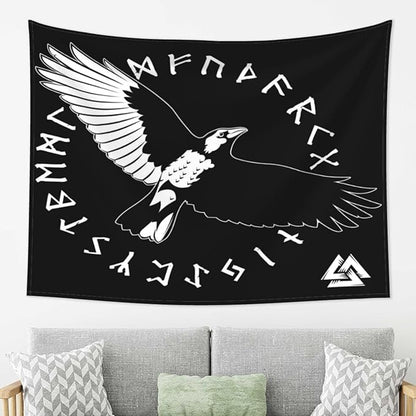 Gizmac Viking Black Crow Scandinavian Runes Room Tapestry Bedroom Living Room Decor Tapestry(80x60 Inches)