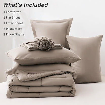 Love's cabin King Size Comforter Set Light Brown, 7 Pieces King Bed in a Bag, All Season Bedding Sets with 1 Comforter, 1 Flat Sheet, 1 Fitted Sheet, 2 Pillowcase and 2 Pillow Sham
