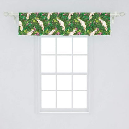 Lunarable Parrots Window Valance, Yellow Crested Cockatoo Bird with Tropical Foliage Exotic Caribbean Design, Curtain Valance for Kitchen Bedroom Decor with Rod Pocket, 54" X 12", Cream Green