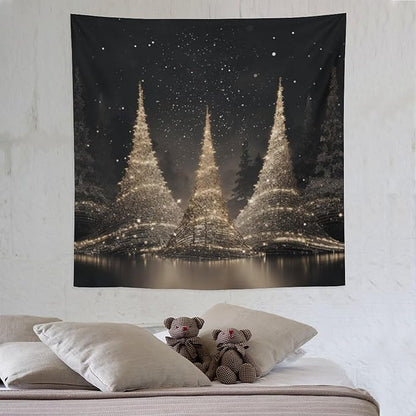 MaSiledy Wall Tapestry Silver Lighted Christmas Trees Tapestry Christmas Holiday Vintage Aesthetic Tapestry Wall Hanging Wall Hanging Decor Tapestry for Bedroom Aesthetic Alt Room 60"x60"