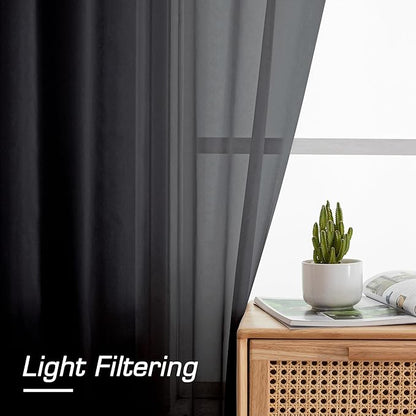 Aiyufeng Sheer Black Curtains 120 Inches Long, Extra Long Rod Pocket Solid Color Window Sheer Curtain Panels, Elegant Curtains & Drapes for Living Room, Bedroom 2 Panels (Black, 59" W x 120" L)