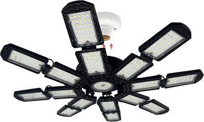 LED Garage Light,Super Bright Screw in E26/E27 Ceiling Shop Work Lamp, 350W 35000 Lumen Deformable Basement Bulb Fixture with 16+1 Adjustable Panels, Lighting for Workshop, Attic