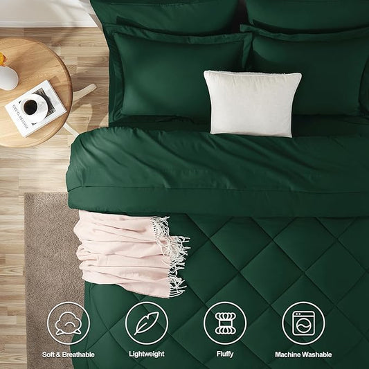 CozyLux King Size Comforter Set Emerald Green - 7 Pieces Bed in a Bag King, Luxury Soft Bed Set for All Seasons, Bedding Set with Down Alternative Comforter, Sheets, Pillowcases & Shams