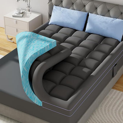 ABENE 3 Inch Dual Layer King Memory Foam Mattress Topper, 2 Inch Memory Foam Plus 1 Inch Down Alternative Pillowtop Mattress Pad with Deep Pocket, Soft Support for Pressure Relief, Gray