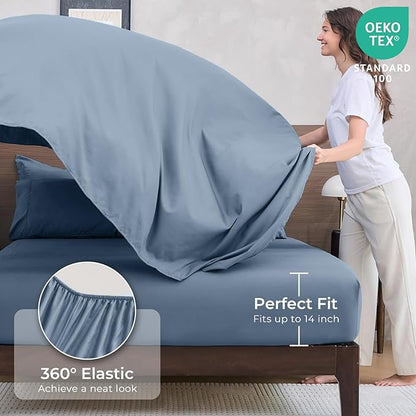 HEVUMYI Dusty Blue King Comforter Set - 7-Piece All Season Bed in a Bag King, Ultra Soft Bedding Set with Comforter, Flat Sheet, Fitted Sheet, Pillowcases, Pillow Shams