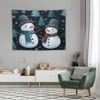 MaSiledy Snowman Couple Wall Tapestries Christmas Cute Snowman Bedroom Tapestries Landscape Tapestry Wall Hanging For Room 30"x40" Tapestry Winter Nature Tapestries for Christmas Home Decoration