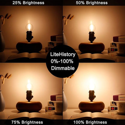 LiteHistory Dimmable E26 Edison Bulb G16.5 Light Bulb 6W Equal 60 watt Light Bulb AC120V Warm 2700K E26 led Bulb for Pendant,Chandeliers,Vanity,Wall sconces Edison Light Bulbs 60 Watt 600lm 6Pack