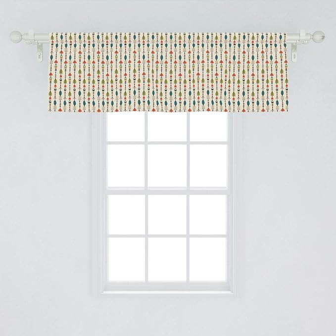Lunarable Arrows Window Valance, Arrows Pattern Design with Culture Inspired Art Print, Curtain Valance for Kitchen Bedroom Decor with Rod Pocket, 54" X 18", Orange Green