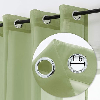 DUALIFE Sage Green Sheer Curtains 96 Inch Length for Living Room 2 Panels Set Grommet Curtain-Light Filttering Drapes St Patric Day Curtains 52x96 Inches Long (Light Green)