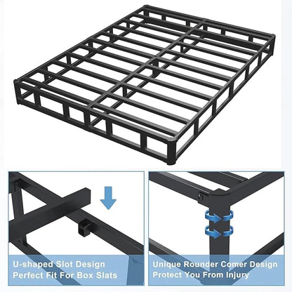 Queen Box Spring - 7 Inch High Profile Box Spring for Queen Bed, Sturdy Metal Frame Mattress Foundation, Easy Assembly, Quiet & Noise-Free