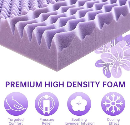 MUXHOMO 2 Inch 7-Zone Twin Mattress Topper, Egg Crate Foam Mattress Topper Twin Size for Back Pain, Lavender Cooling Gel Infused Bed Pad, CertiPUR-US and Oeko-TEX Certification (38"×75")