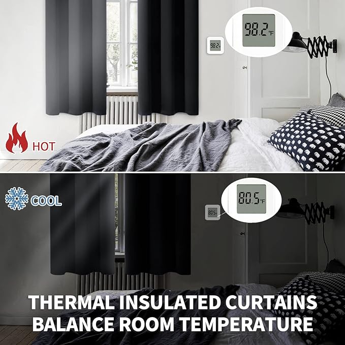 BGment Blackout Curtains for Bedroom - Grommet Thermal Insulated Room Darkening Curtains for Living Room, Set of 2 Panels, Each 46 x 54 Inch, Black