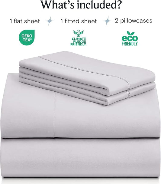 LuxClub 4 PC Sheet Set Bed Sheets Deep Pockets 16" Eco Friendly Wrinkle Free Cooling Machine Washable Hotel Bedding Silky Soft - Dove Gray Queen