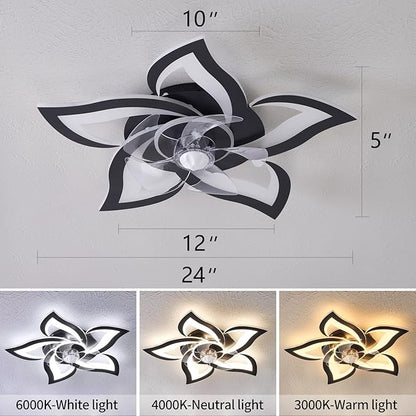 Ceiling Fan with Lights Remote Control, 24" Black, 6 Speeds 3 Light Color Low Profile Flush Mount Ceiling Fan for Kitchen Bedroom