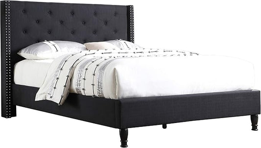 Home Life Linen Upholstered Platform Bed - Cloth Platform Bed with 51 Tall Headboard - Durable Wooden Slat Design - Easy to Assemble - Mattress Support - No Box Spring Needed - Full Size, Black