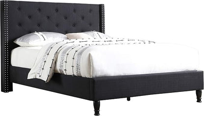 Home Life Premiere Classics Cloth Black Linen 51" Tall Headboard Platform Bed with Slats King - Complete Bed 5 Year Warranty Included 007