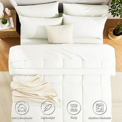 CozyLux King Size Comforter Set Ivory - 7 Pieces Bed in a Bag, Cream Off White Comforter King Size, Bedding Sets with All Season Quilted Comforter, Flat Sheet, Fitted Sheet, Pillowcases