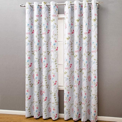 Linentalks Floral Bedroom Curtains 84 Inches Long 2 Panels Set, Farmhouse Thermal Insulated Blackout Curtains for Living Room, Grommet Room Darkening Curtains, Boho Black Out Curtains Green Red Multi