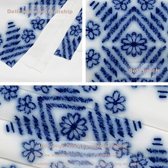 Batmerry Blue Art Flower Tapestry,Blue White Ceramic Glaze Tie Dye Wall Art Hanging Decoration Polyester Fiber White Ruffled Around for Dorm Room Bedroom Living Room, 51.2x59.1 inches