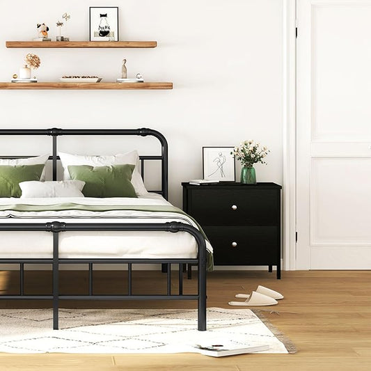 BOLUO Black Nightstand 2 Drawer Dresser for Bedroom,Small Night Stand End Table with Fabric Drawers Modern
