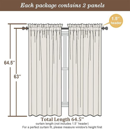 Chyhomenyc Cream Sheer Curtains 63 Inches Long 2 Panels Set- Light Filtering Curtains for Bedroom, Soft Airy Voile Rod Pocket Living Room Window Drapes, 42Wx63L Inches, 2 PCS