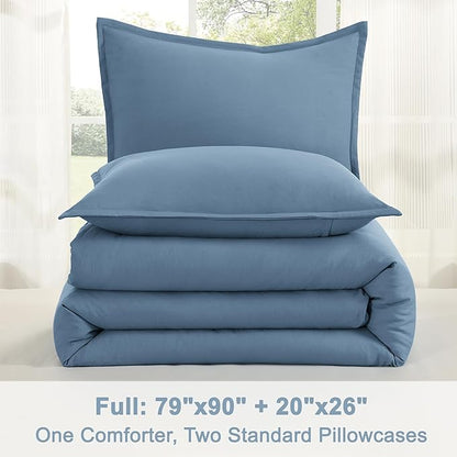 Litanika Full Size Comforter Sets Grayish Blue, 3 Pieces Lightweight Solid Bedding Comforter Set, All Season Fluffy Bed Set (79x90In Comforter & 2 Pillowcases)