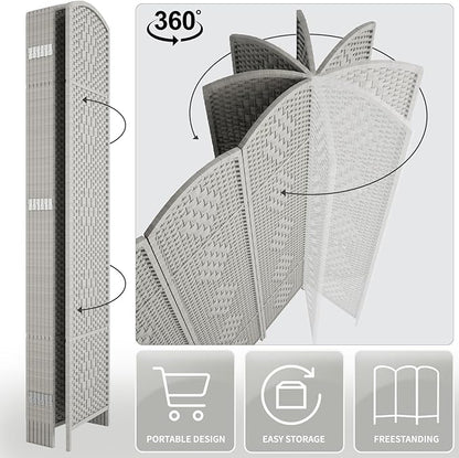 Rose Home Fashion 6 ft Tall Room Divider, Room Dividers and Folding Privacy Screens, 15.7in Privacy Screen 8 Panel Partition Temporary Wall Separation for Private, Stone Grey