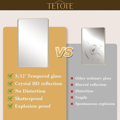 TETOTE Brushed Nickel Mirror 24 x 30 Brushed Nickel Metal Framed Bathroom Mirror, Tempered Glass, Modern Farmhouse Wall Mounted Mirror for Decorative(Horizontal/Vertical)