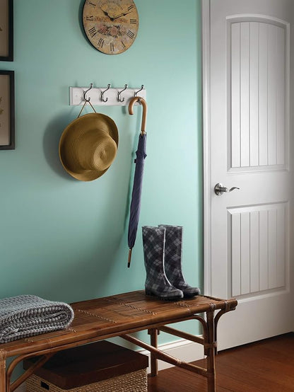 Liberty 129849 18-Inch Coat and Hat Hook Rail/Rack with 4 Heavy Duty Hooks, White and Satin Nickel